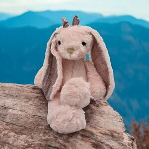 Pier 1 One Imports Easter Bunny Rabbit Soft Pink Plush Floral Ears Stuffed Toy